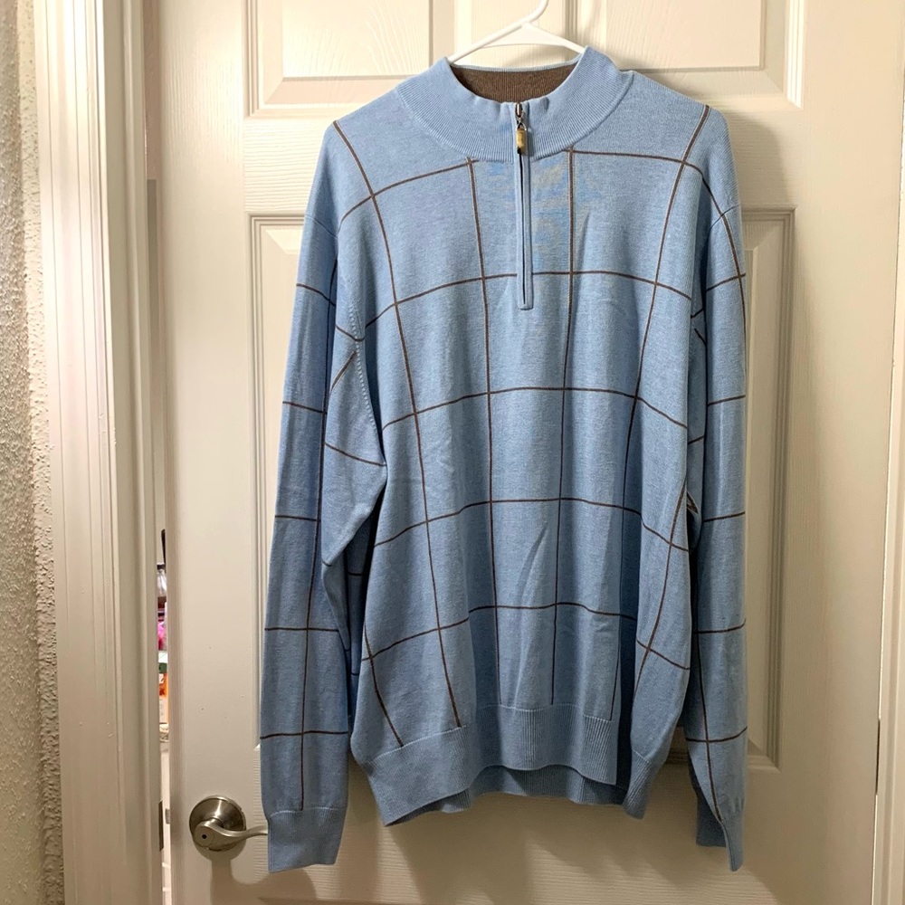 Peter Millar Light Blue Zippered Sweater Turtleneck Pullover